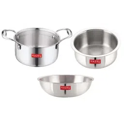 HAZEL Silver Stainless Steel Induction Bottom Cookware Set (1 Tasla, 1 Kadai & 1 Casserole)-image-21