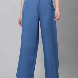 NEUDIS Blue Regular Fit Flat Front Trousers-image-4