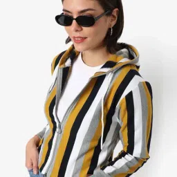 Campus Sutra Yellow & Black Cotton Striped Sweatshirt-image-75