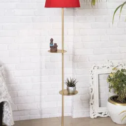 Homesake 'Duo Shelf' Red & Golden Metal Tall Floor Lamp With Shade & Bulb - Set of 1-image-4