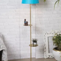 Homesake 'Duo Shelf' Turquouise & Golden Metal Tall Floor Lamp With Shade & Bulb - Set of 1-image-21