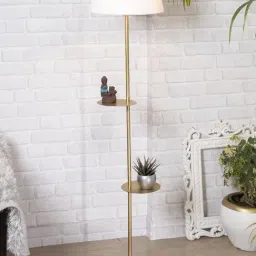 Homesake 'Duo Shelf' White & Golden Metal Tall Floor Lamp With Shade & Bulb - Set of 1-image-23