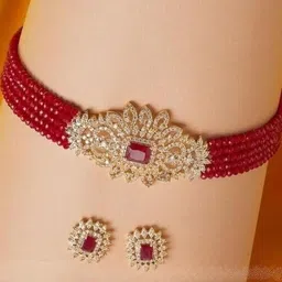 UNNATI JEWEL Maroon Brass Jewellery Set-38
