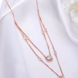 Zavya Layered Beauty Cubic Zirconia Rose Gold Plated Women's Solitaire Necklace-3