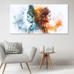 Nestroots Multicolor Canvas Shiva's Colorful Duality Wall Painting - Single Frame-24