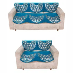 Fashion Throw Turquoise Blue & White Printed Jacquard 4 Piece Sofa Cover-image-80