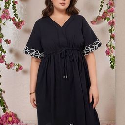 Moda Rapido Women Black Pure Cotton Embroidered Fit & Flare Dress-picture-41