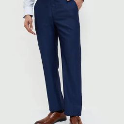 Code by Lifestyle Navy Regular Fit Textured Flat Front Trousers-22