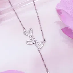 Zavya Cubic Zirconia Rhodium Plated Women's Heart Necklace-image-77