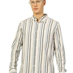 Thomas Scott Light Blue & White Cotton Slim Fit Striped Shirt-image-53