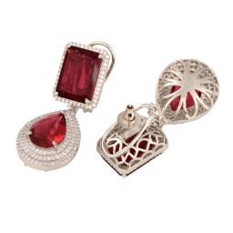 Saraf RS Jewellery Silver Red Ruby Studded Chandelier Earring image 3