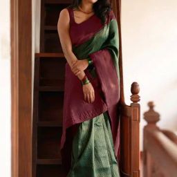 Satrani Green Silk Blend Woven Saree With Unstitched Blouse-image-79
