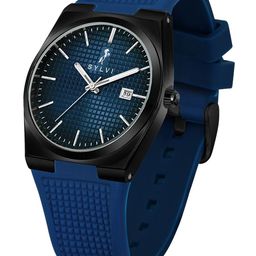 Sylvi Men Patterned Dial & Straps Analogue Multi Function Watch Pro-Blu-Black-Blu-PU image 3