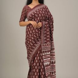 TROPWEAR Floral Printed Pure Cotton Block Print Saree-3