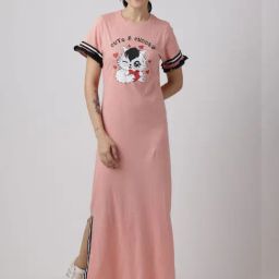 Slumber Jill Pink Cotton Printed Regular Nightdress-42