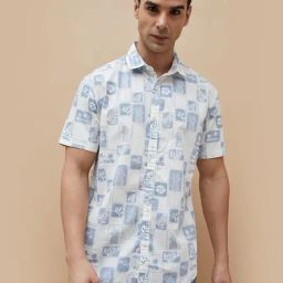 Code By Lifestyle Blue Regular Fit Printed Shirt-image-88