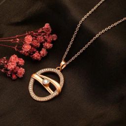 Silberry 92.5 Sterling Silver Rose Gold Boho Pendant with Chain-image-84