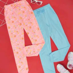 YU by Pantaloons Kids Blue & Pink Floral Print Joggers (Pack of 2)-image-43