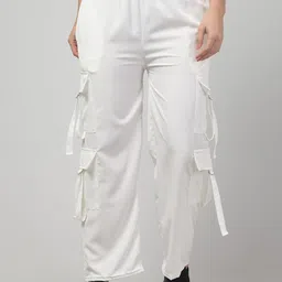 Adore Wear Women Solid Relaxed Fit Mid-Rise Flat-Front Cargos Trousers-image-92