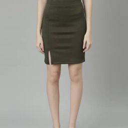 SHOWOFF Olive Above Knee Skirt-image-99