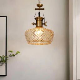 Fos Lighting Gold Mild Steel Cognac Glamour Diamond Cut Pendant Light With Luster Finish-97