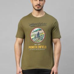 Royal Enfield PIONEER Olive Regular Fit Printed Crew T-Shirt-image-84