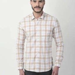 NUMERO UNO White Slim Fit Check Shirt-image-36