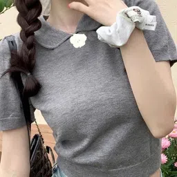 KPOP Shirt Collar Short Sleeves Top-image-18