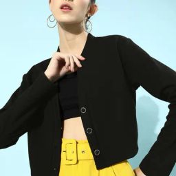 KASSUALLY Black Cotton Relaxed Fit Cardigan-60