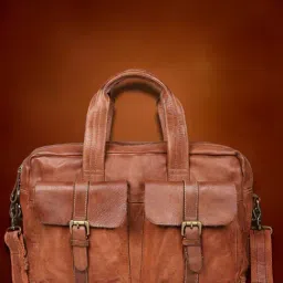 Art N Vintage Logan Cognac Leather Solid Large Laptop Messenger Bag-image-98