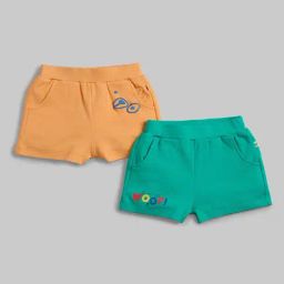 Ed-a-Mamma Infant Boys Green & Orange Cotton Printed Shorts-image-16