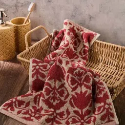 Fabindia Home Gadh Kamal Red & Taupe Cotton 570 GSM Medium Towel-image-97