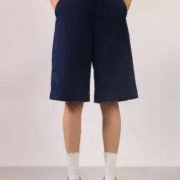 VIRGIO Navy Blue Straight Fit Solid Shorts-picture-7