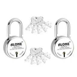 ALONE LOCKS 65 mm Steel Chrome 10 Same Keys Double Locking Padlock (Pack of 2)-38