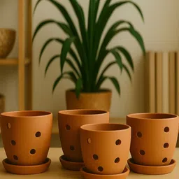 The handicraftian Orange 4 Pieces Hexane Orchid Terracotta Medium Planters-picture-12