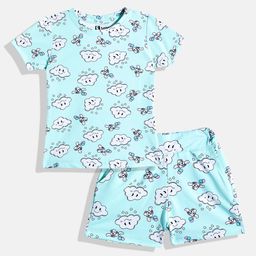 Eteenz Girls Cloud Printed T-shirt with Shorts-image-80