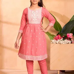 Aarika Girls Ethnic Motifs Embroidered Regular Kurta with Trousers-picture-25