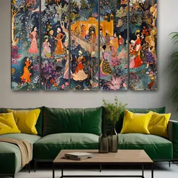 Aura Yellow & Red 5 Piece Synthetic Wood Other Wall Paintings-26