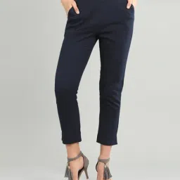 Aurelia Navy Cotton Regular Fit Trousers-image-45