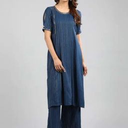 Aurelia Blue Striped A Line Kurta-image-73