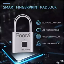 Foora Bio-46 Smart Lock Biometric Pad Lock 10 Fingerprint User with 2 Admin Waterproof(SilverFinish) image 4