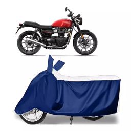 Auto Pearl Two Wheeler Cover for Triumph Street Twin - White, Blue-image-46