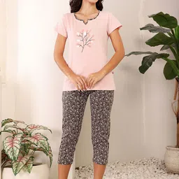 Bodycare Women Cotton Printed T shirt & Capri Night suit-picture-43