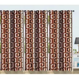 BELLA TRUE Brown & White 3 Pieces Geometric Black Out Long Door Curtains-picture-12