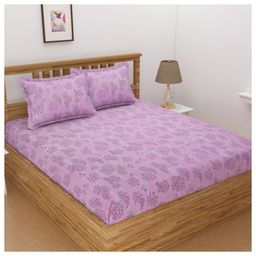 Florida Polycotton King Bed Sheet with Pillow Cover - Purple-image-1