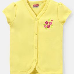 Babyhug 100% Cotton Knit Short Sleeves Vest Floral Print - Yellow-image-82