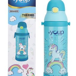 Youp Stainless Steel Turquoise Blue Color Unicorn theme Kids Insulated Sipper Bottle WINNER - 500 ml-image-49