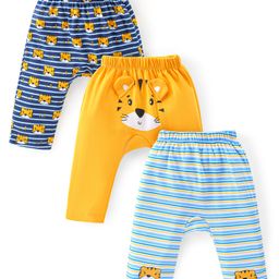 Babyhug Full Length Diaper Leggings Pack of 3 Tiger Printed - Blue & Yellow-image-17