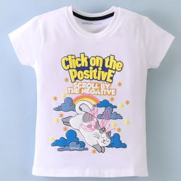 Doreme Cotton Sinker Knit Half Sleeves T-Shirt Kitty Print - White-image-70