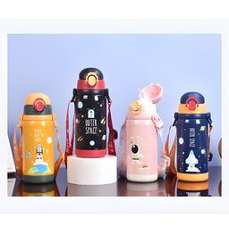 YAMAMA Cute Space Design Stainless Steel 304 Water Bottle Double Wall Vacuum Insulated Flask Bottle Anti-Leak Spill-Proof Bottle BPA-Free for Kids And Adults 450 ml  Color May Vary-image-87